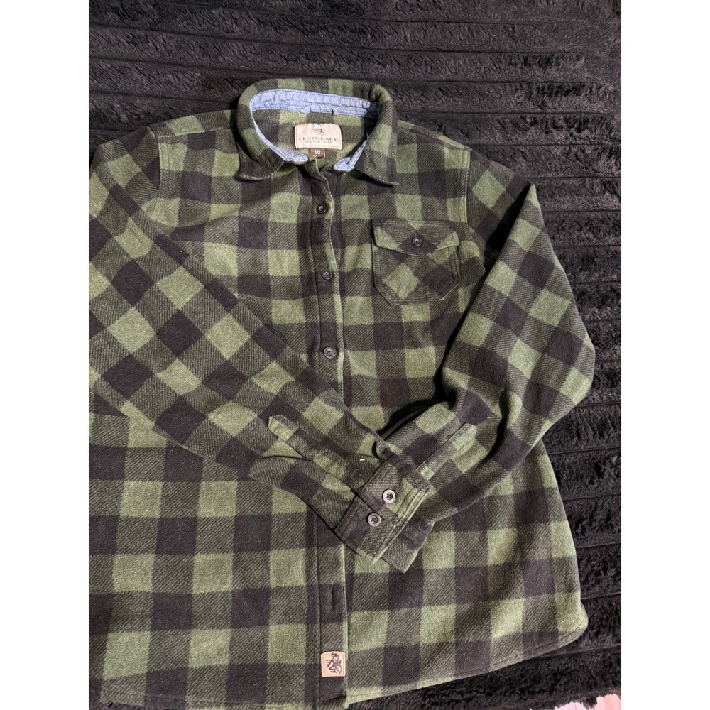 Legendary Whitetails Mens Large Green Black Buffalo Plaid Fleece Flannel Shirt